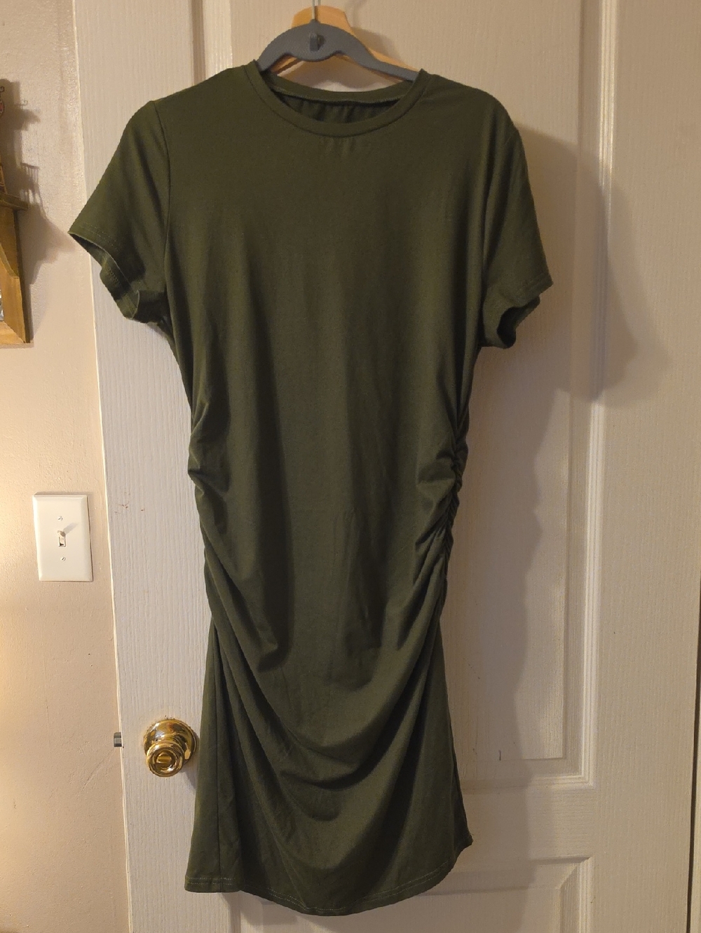 SHEIN Olive Green Short Sleeve Ruched Side T-Shirt Dress